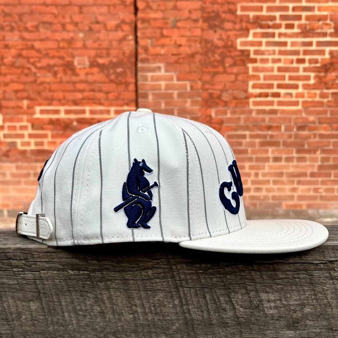 Chicago Cubs MLB Pinstripe Retro Wool Strapback Hat Eggshell Grey Nav The Sport Gallery