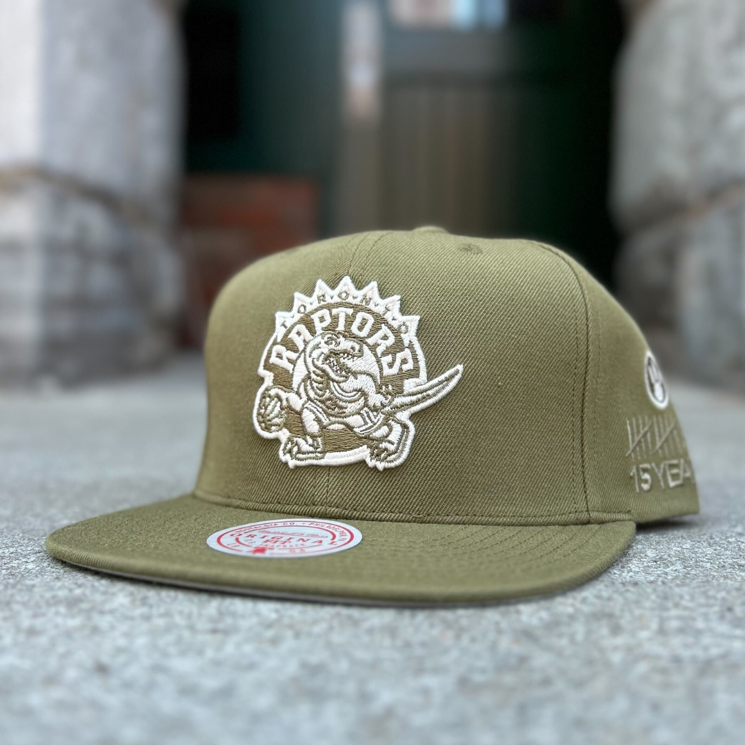 Toronto Raptors NBA HWC Olive Snapback (15th Anniversary Patch