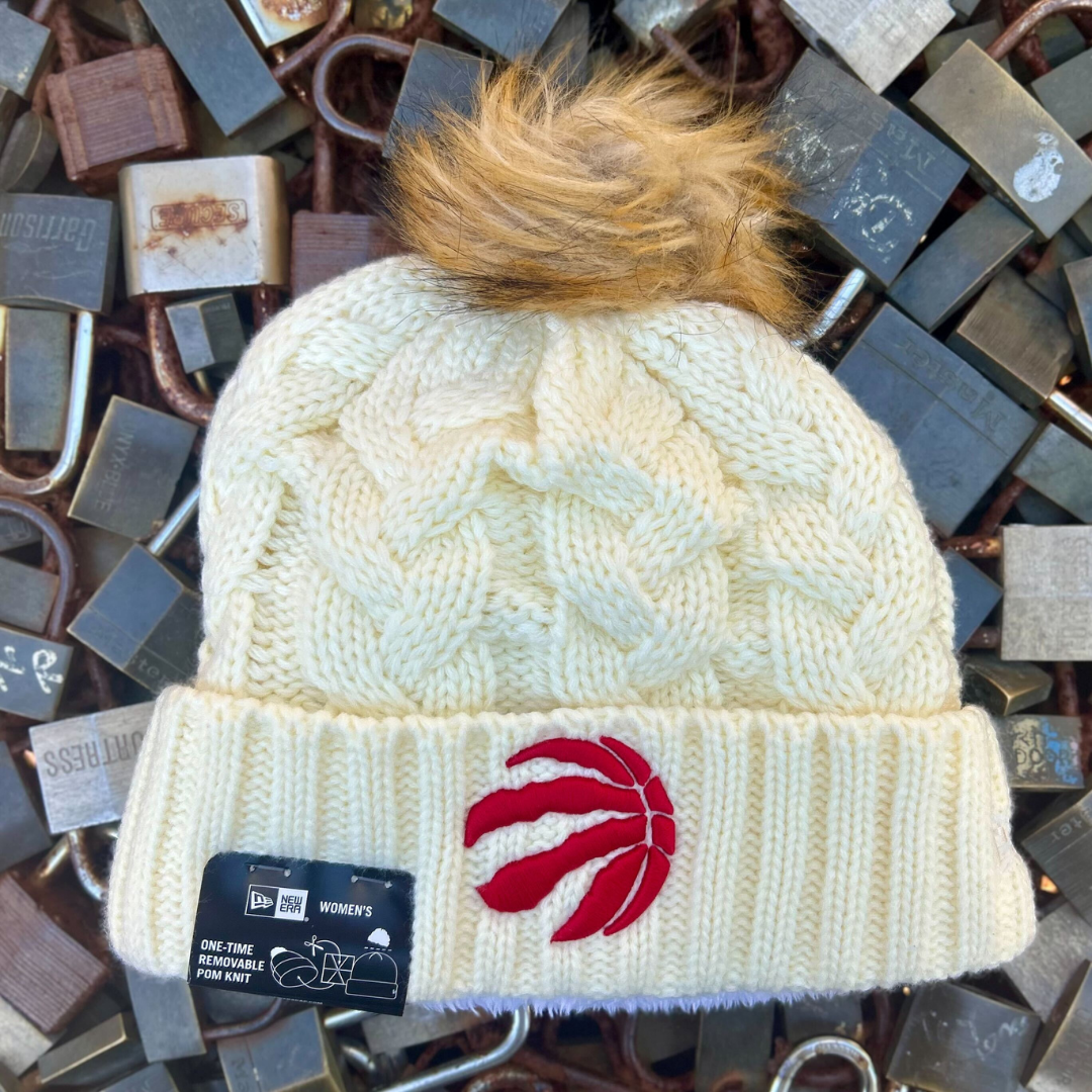 Toronto Raptors NBA New Era Cream Women's Knit Fur Pom Toque – The